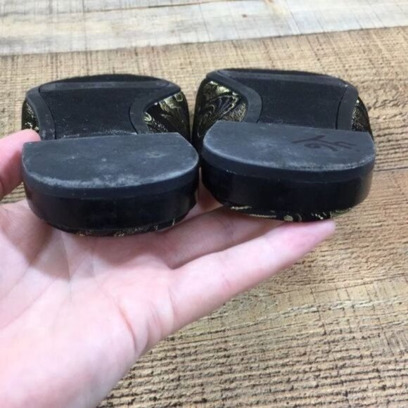 Franco Sarto Black Gold Baroque Russo Mules Womens 6M‎ Pointed Toe Flats Slides - Picture 12 of 12